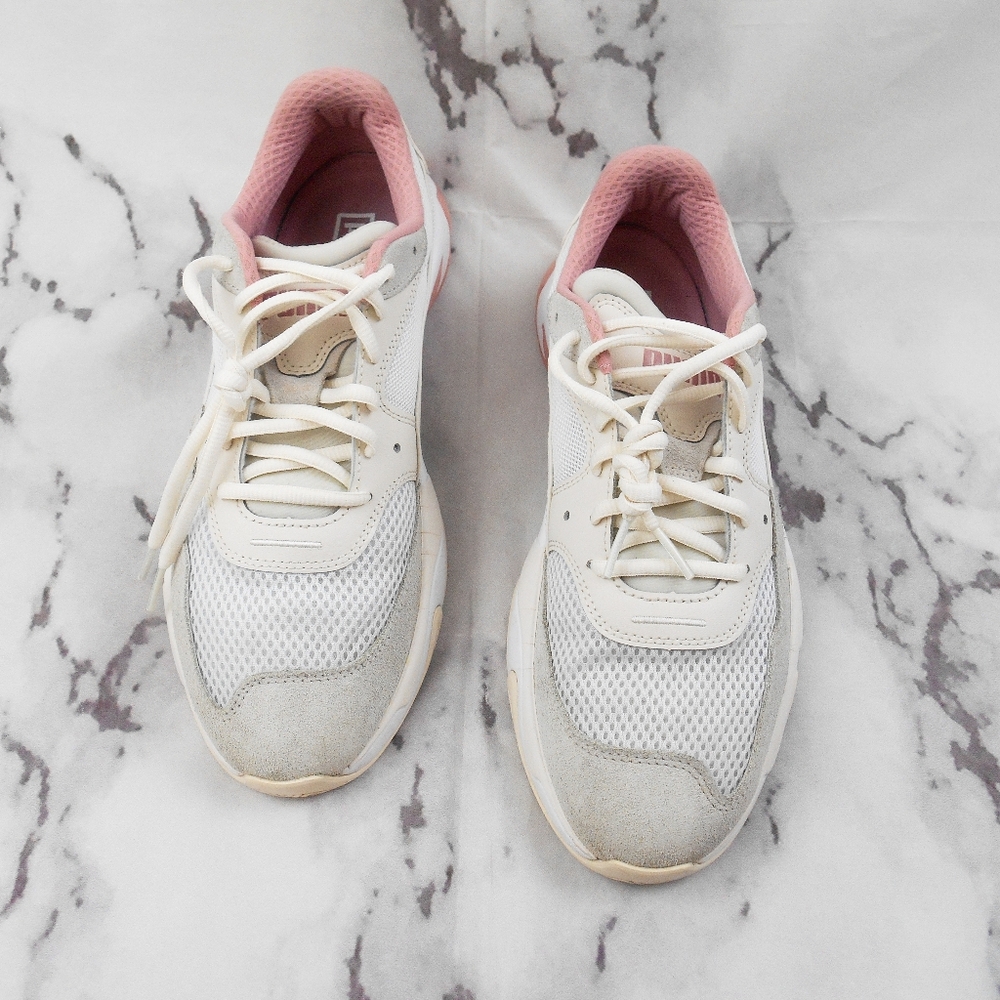 Men's White and Pink Puma Sneakers